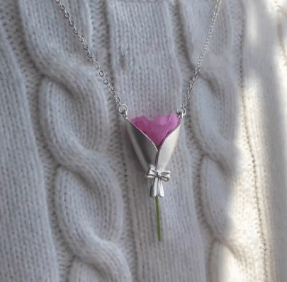 Collana con ciondolo dal design creativo a bouquet di fiori - Argento - image 0