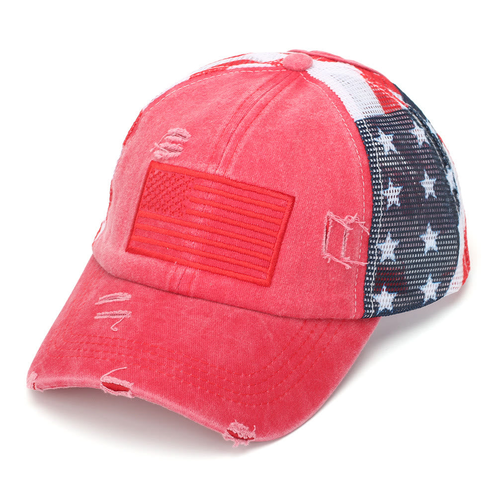 Cappellino da baseball tattico in denim lavato traspirante con codino regolabile. - Rosso - Regolabile (22 7/8"-24 1/2") - image 1