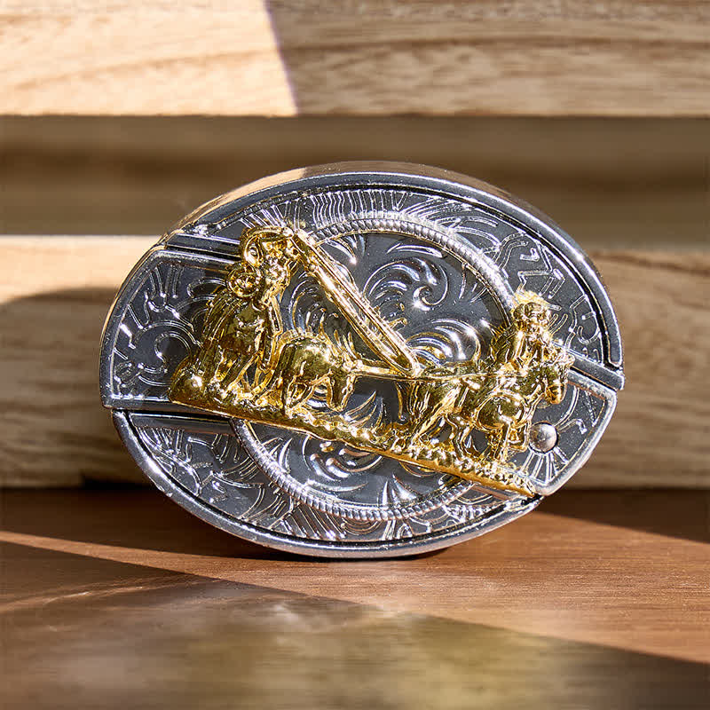 Cintura in pelle con fibbia dorata e coltello pieghevole nascosto, ideale per carrozze western fai-da-te. - Carrozza trainata da cavalli - Senza cintura - Cintura non inclusa - image 0