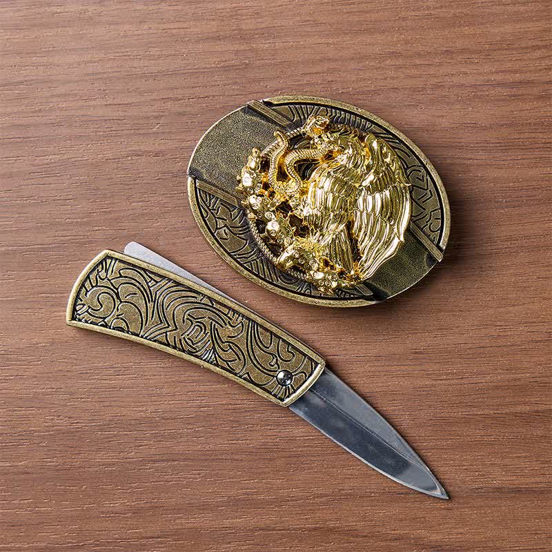 Cintura in pelle con fibbia in bronzo e coltello pieghevole nascosto fai-da-te Gold Eagle Serpent Gold Eagle Serpent. - image 1