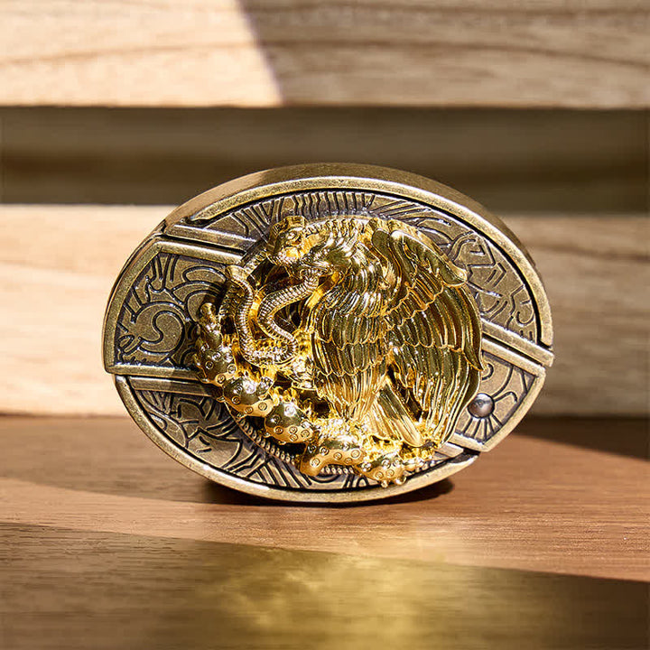 Cintura in pelle con fibbia in bronzo e coltello pieghevole nascosto fai-da-te Gold Eagle Serpent Gold Eagle Serpent. - Aquila e Serpente - Senza cintura - Cintura non inclusa - image 0