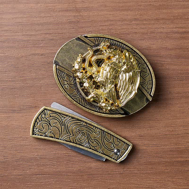 Cintura in pelle con fibbia in bronzo e coltello pieghevole nascosto fai-da-te Gold Eagle Serpent Gold Eagle Serpent. - image 10