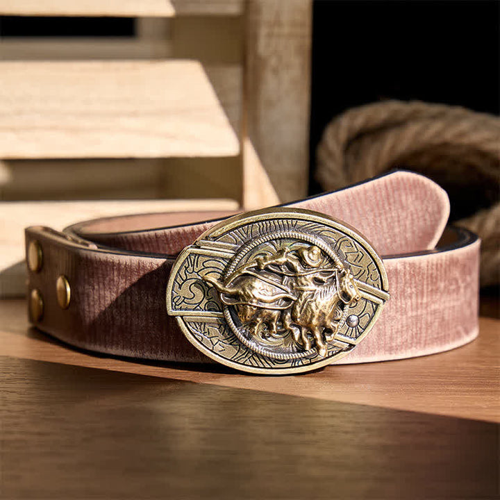 Coltello pieghevole nascosto fai-da-te da cowboy per rodeo e imbracatura, con fibbia in bronzo e cintura in pelle. - Cowboy Roping Steer - Cintura marrone effetto invecchiato - 42 - image 5