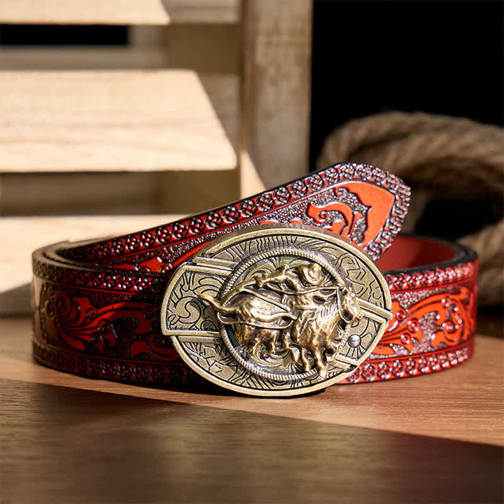 Coltello pieghevole nascosto fai-da-te da cowboy per rodeo e imbracatura, con fibbia in bronzo e cintura in pelle. - Cowboy Roping Steer - Cintura intagliata marrone - 42 - image 6