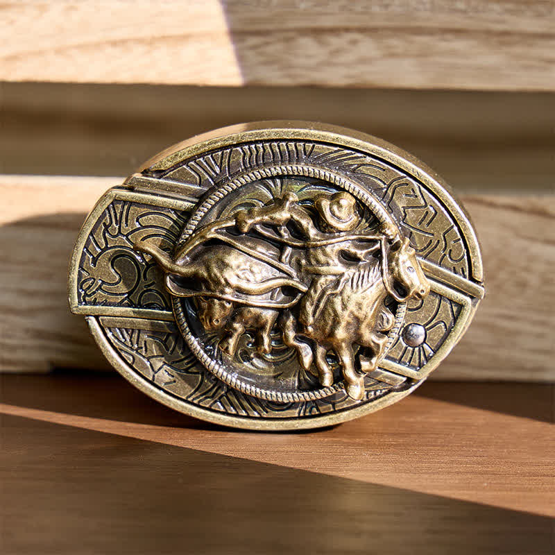 Coltello pieghevole nascosto fai-da-te da cowboy per rodeo e imbracatura, con fibbia in bronzo e cintura in pelle. - Cowboy Roping Steer - Senza cintura - Cintura non inclusa - image 0