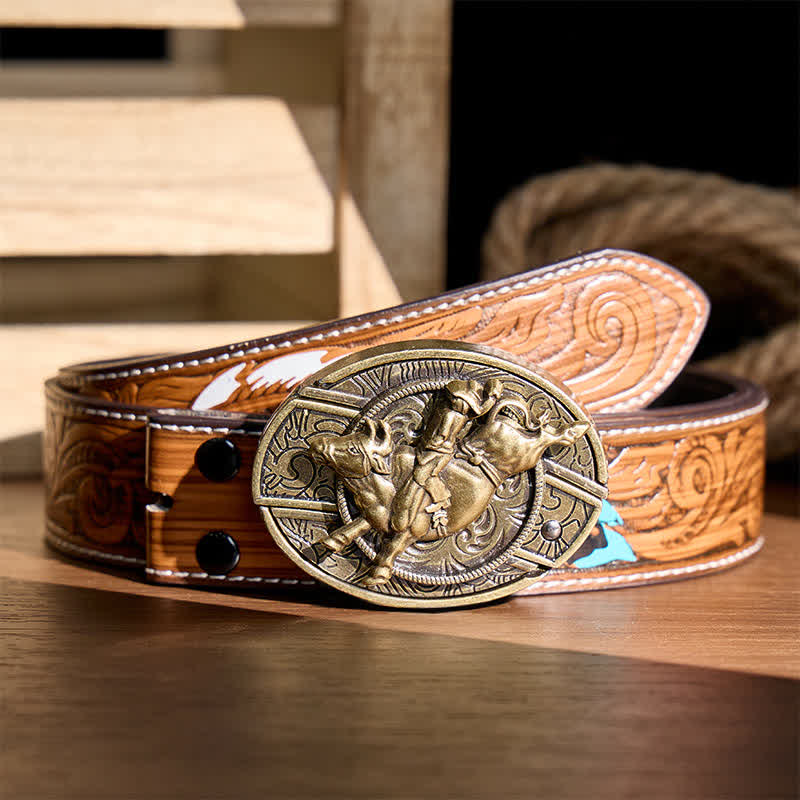 Cintura in pelle con fibbia a coltello pieghevole nascosto in bronzo antico, ideale per cavalieri di tori fai-da-te. - Cavaliere del toro - Cintura di piume marroni - 40 - image 7
