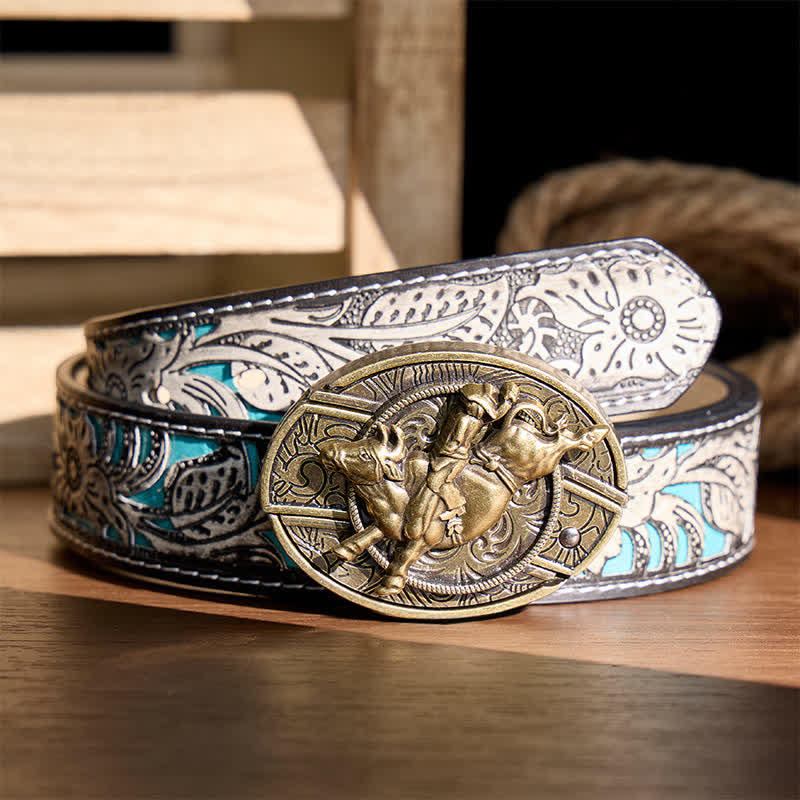 Cintura in pelle con fibbia a coltello pieghevole nascosto in bronzo antico, ideale per cavalieri di tori fai-da-te. - Cavaliere del toro - Cintura grigia a fiori - 42 - image 8