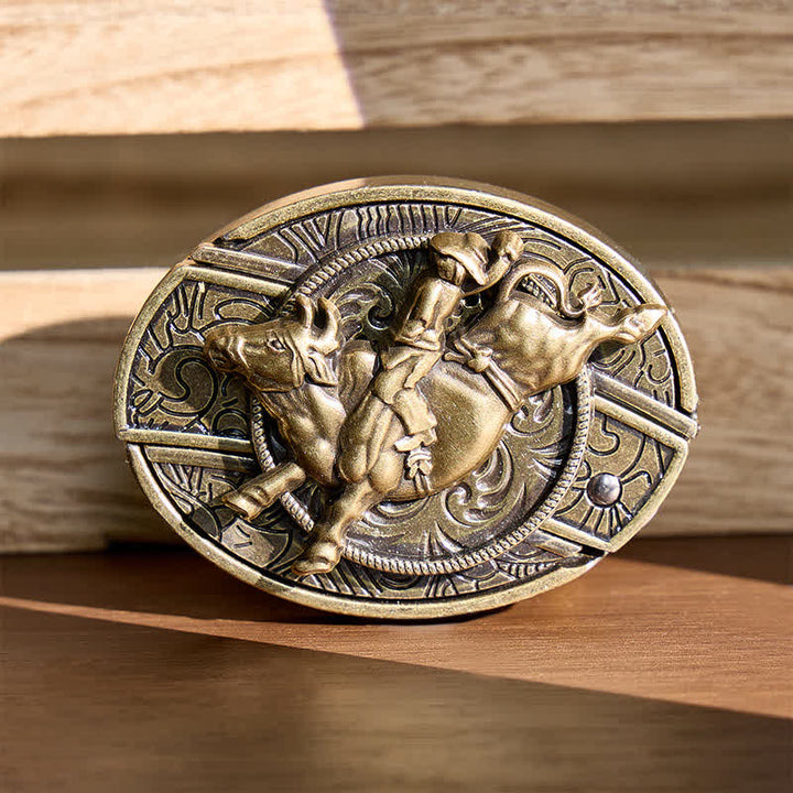 Cintura in pelle con fibbia a coltello pieghevole nascosto in bronzo antico, ideale per cavalieri di tori fai-da-te. - Cavaliere del toro - Senza cintura - Cintura non inclusa - image 0