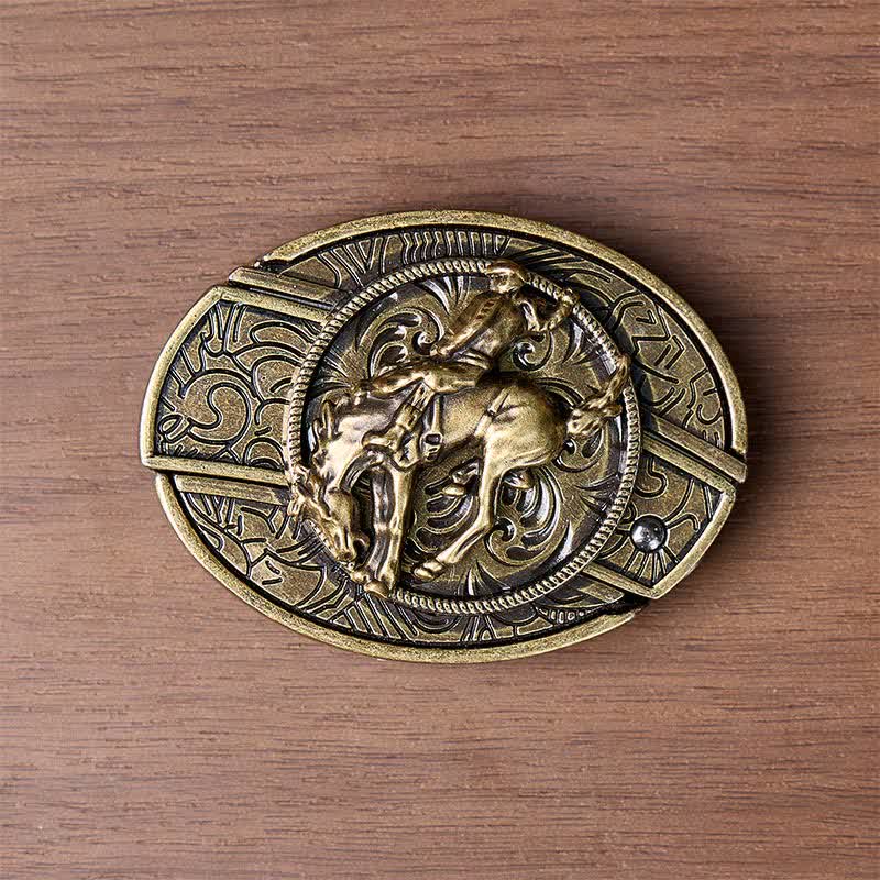 Cintura in pelle con fibbia in bronzo e coltello pieghevole nascosto, ideale per cowboy e cavalieri di rodeo western. - image 9