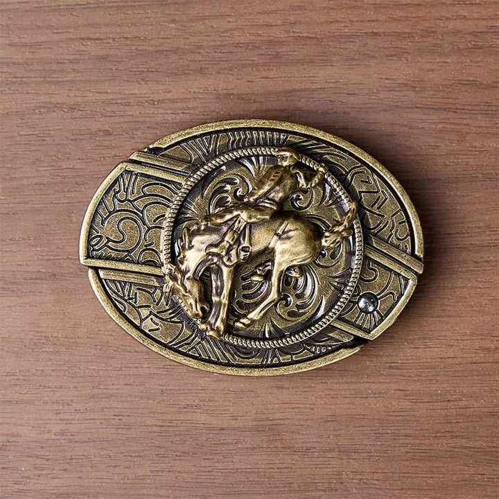 Cintura in pelle con fibbia in bronzo e coltello pieghevole nascosto, ideale per cowboy e cavalieri di rodeo western. - image 9