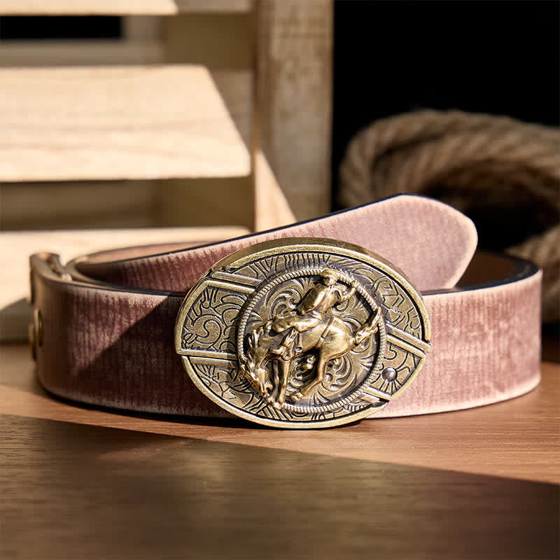 Cintura in pelle con fibbia in bronzo e coltello pieghevole nascosto, ideale per cowboy e cavalieri di rodeo western. - Cavaliere di rodeo bronco - Cintura marrone effetto invecchiato - 42 - image 5