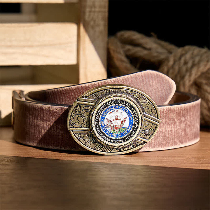In onore dei nostri veterani della Marina: cintura in pelle con fibbia a coltello pieghevole a scomparsa fai-da-te - Onorare i veterani - Cintura marrone effetto invecchiato - 42 - image 5