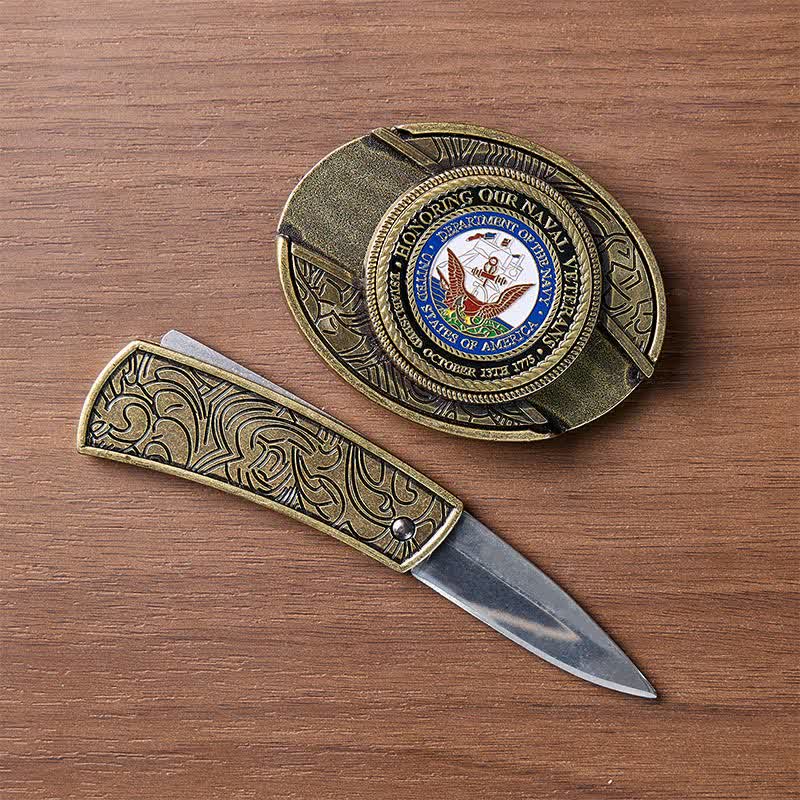 In onore dei nostri veterani della Marina: cintura in pelle con fibbia a coltello pieghevole a scomparsa fai-da-te - image 1