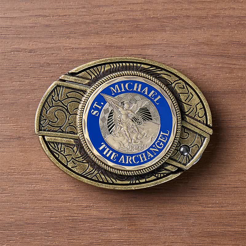 Cintura in pelle con fibbia in bronzo e coltello pieghevole nascosto fai-da-te dell'Arcangelo Michele - image 9
