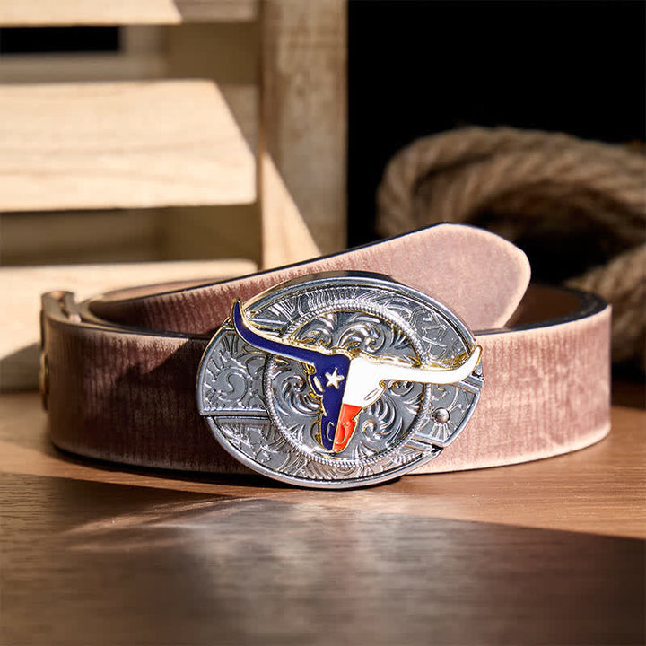 Cintura in pelle con fibbia a coltello pieghevole a scomparsa fai-da-te con bandiera dello stato del Texas e corna lunghe - Longhorn e bandiera - Cintura marrone effetto invecchiato - 42 - image 5