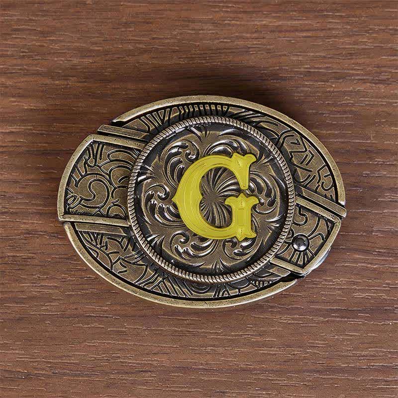 Cintura in pelle con fibbia a coltello nascosta e iniziale in bronzo antico fai-da-te - G - Senza cintura - image 16