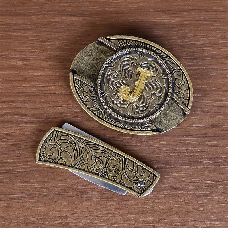 Cintura in pelle con fibbia a coltello nascosta e iniziale in bronzo antico fai-da-te - image 6