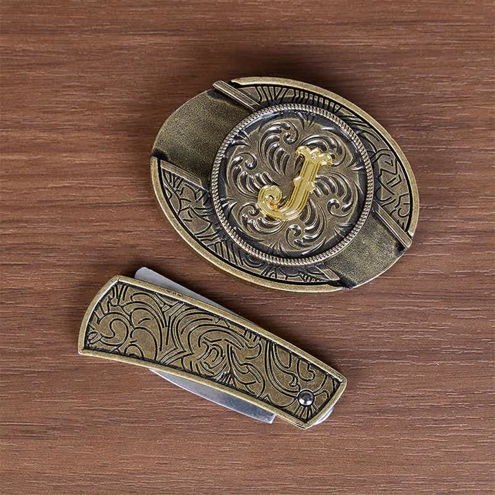 Cintura in pelle con fibbia a coltello nascosta e iniziale in bronzo antico fai-da-te - image 6
