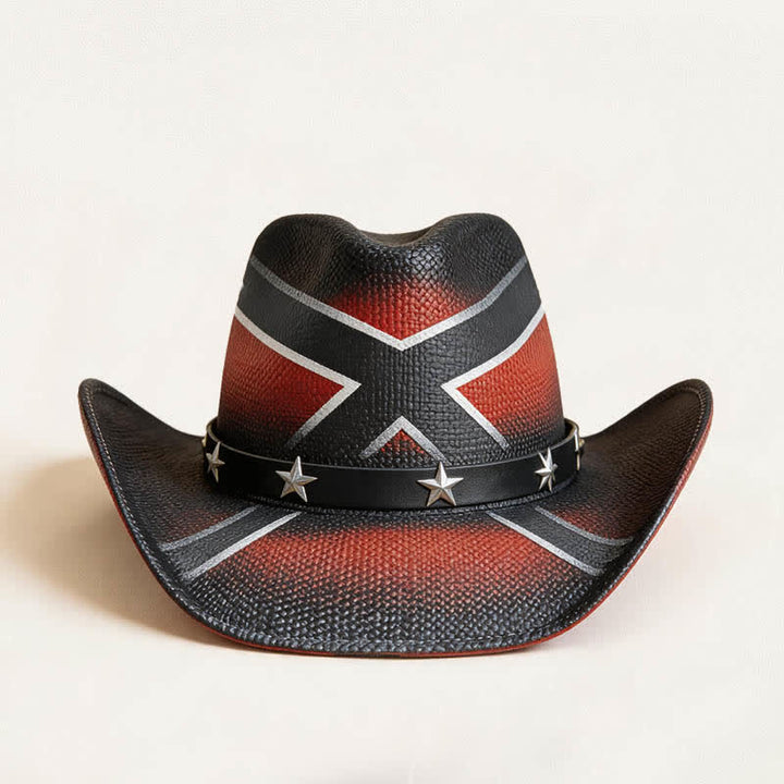 Cappello da cowboy in paglia con fascia decorata con stelle e motivo a croce western. - image 4