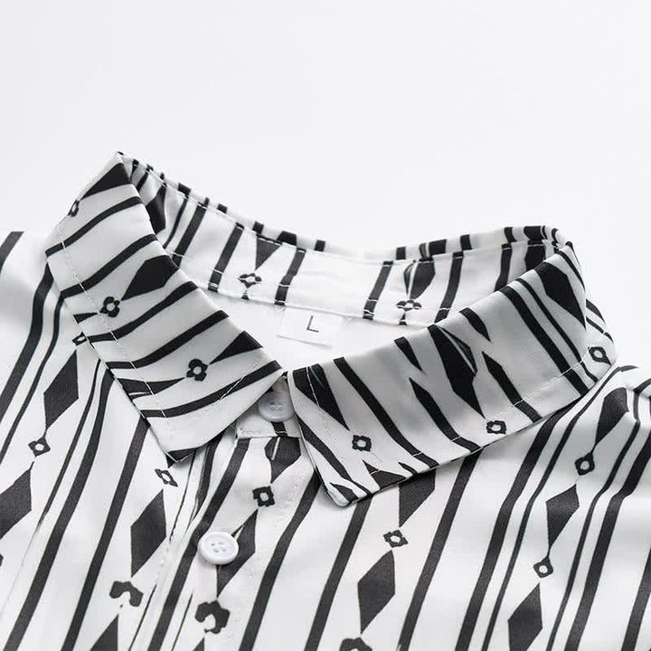 Camicia western da uomo bianca con stampa a righe verticali geometriche - image 4