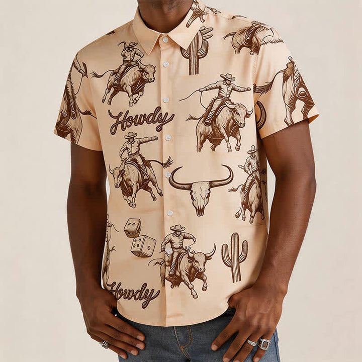 Camicia da uomo moderna retrò con stampa "Howdy Rodeo Bull Rider". - image 1