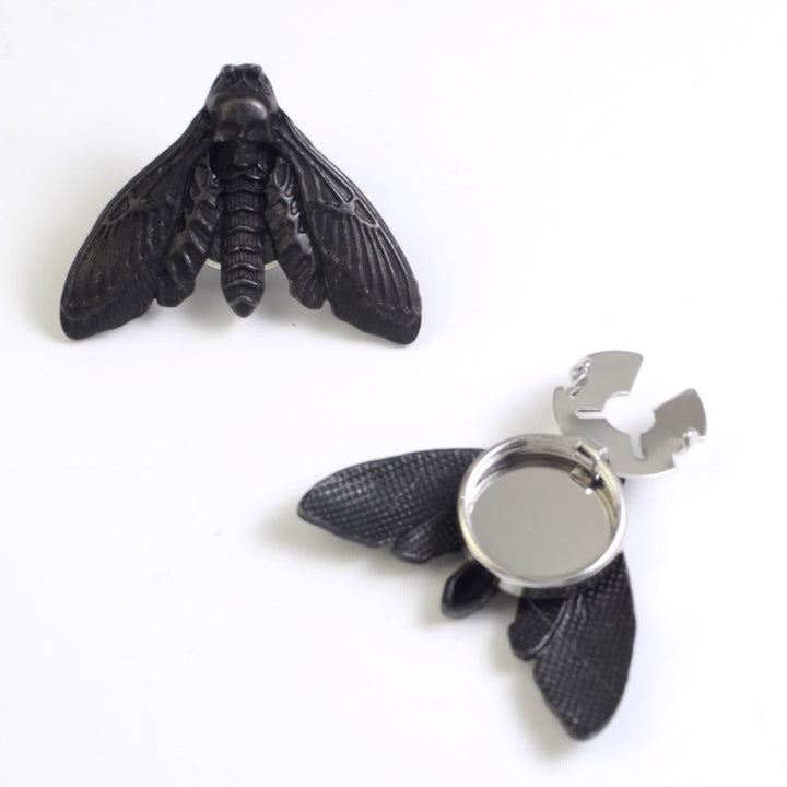 1 paio di copribottoni a pressione con motivo falena testa di morto per camicia - Nero - image 7