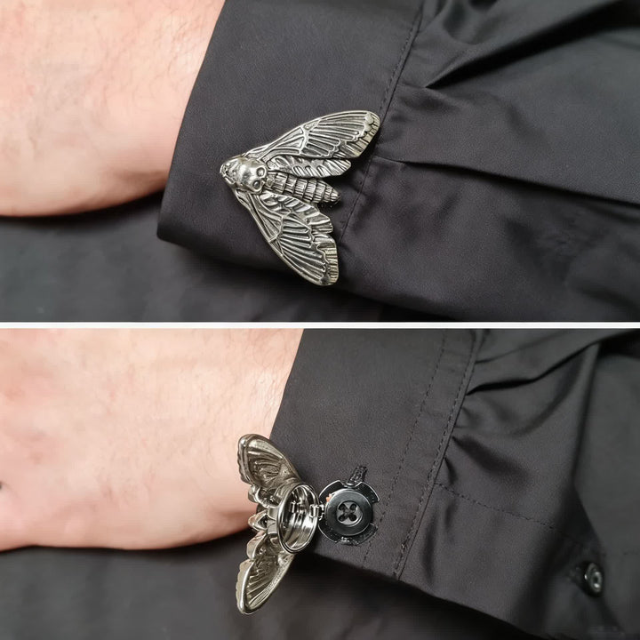 1 paio di copribottoni a pressione con motivo falena testa di morto per camicia - image 0