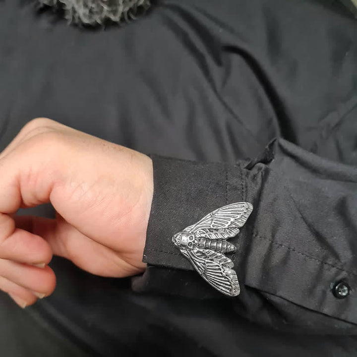 1 paio di copribottoni a pressione con motivo falena testa di morto per camicia - image 2