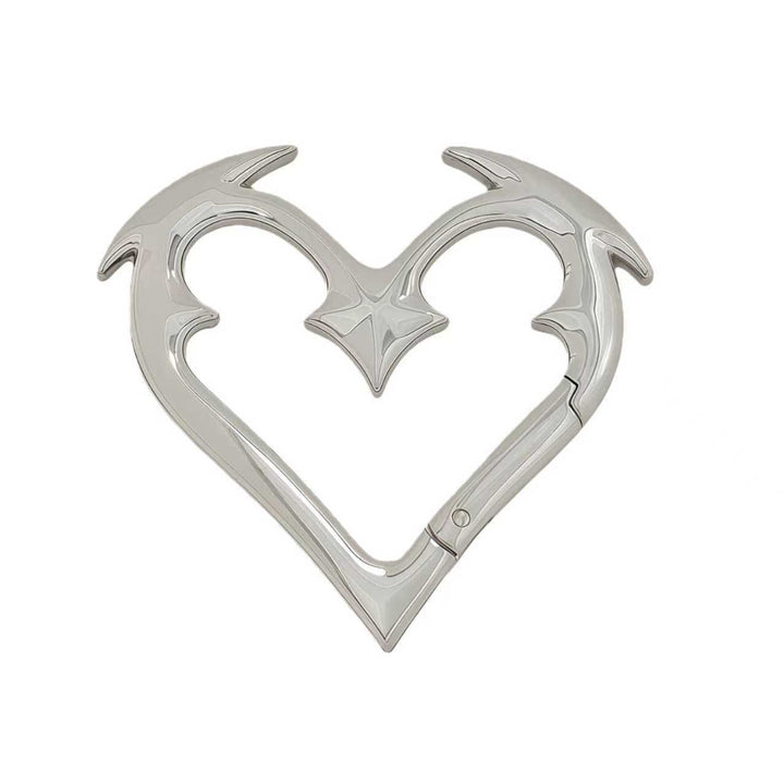 Portachiavi fai da te con anello a molla in metallo resistente a forma di cuore d'angelo - Argento lucido - image 0