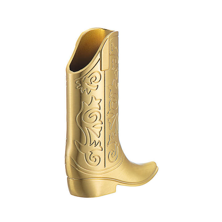 Custodia per accendino in metallo con stivale da cowboy inciso in stile retrò. - Oro - image 2