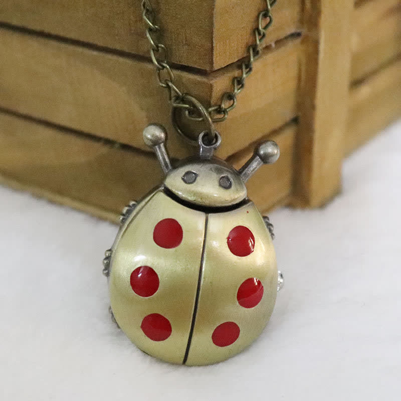 Collana con orologio da tasca vintage antico a forma di coccinella in bronzo - Rosso - image 0