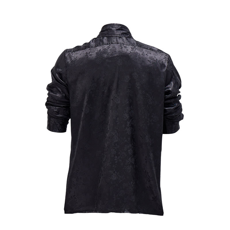 Camicia elegante da uomo a maniche lunghe con motivo a rose jacquard e bottoni nascosti. - image 5