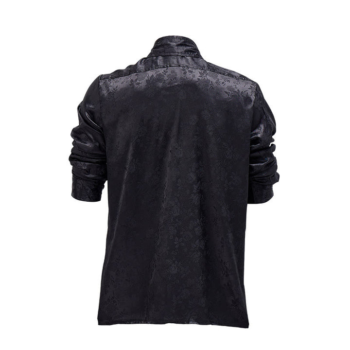 Camicia elegante da uomo a maniche lunghe con motivo a rose jacquard e bottoni nascosti. - image 5