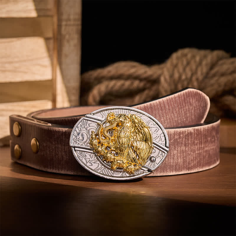 Coltello pieghevole nascosto fai-da-te Gold Eagle Serpent con fibbia argentata e cintura in pelle - Aquila e Serpente - Cintura marrone effetto invecchiato - 42 - image 5