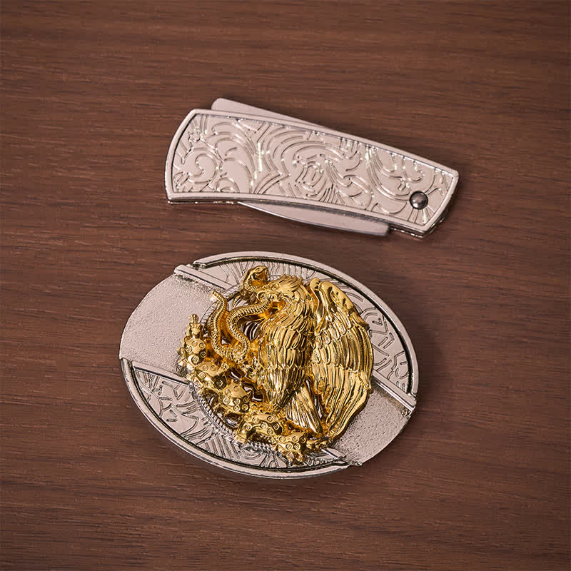 Coltello pieghevole nascosto fai-da-te Gold Eagle Serpent con fibbia argentata e cintura in pelle - image 10
