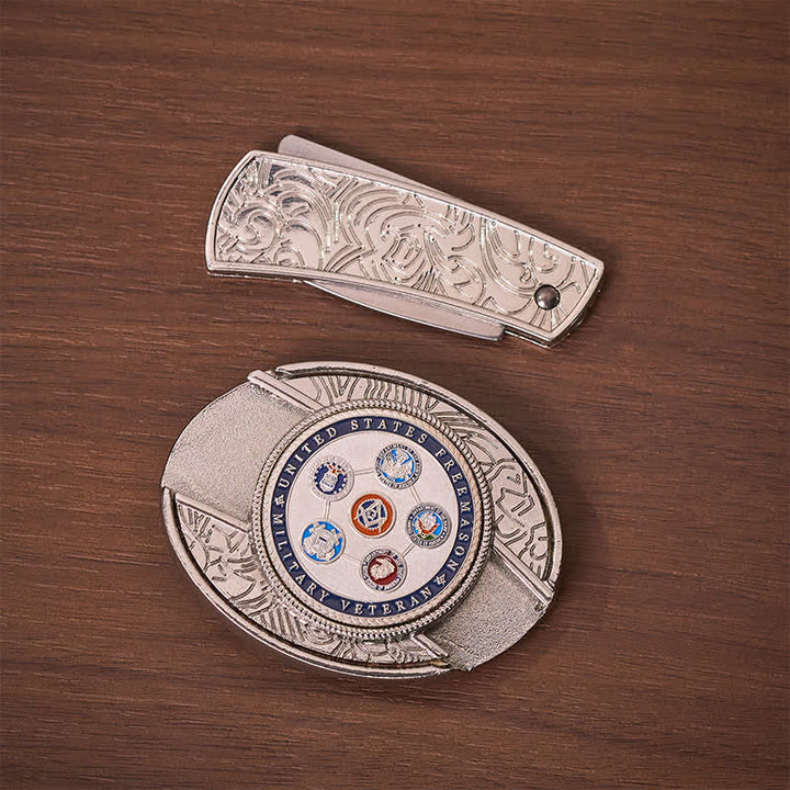 Cintura in pelle con fibbia a coltello pieghevole nascosta, realizzata da un veterano militare statunitense e massone. - image 10