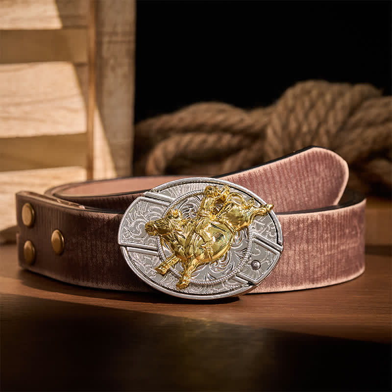 Cintura in pelle con fibbia a coltello pieghevole nascosto, audace, argento e oro, stile Bronc Rider DIY. - Cavaliere di cavalli selvaggi - Cintura marrone effetto invecchiato - 42 - image 5