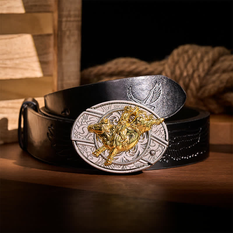 Cintura in pelle con fibbia a coltello pieghevole nascosto, audace, argento e oro, stile Bronc Rider DIY. - Cavaliere di cavalli selvaggi - Cintura nera con aquila in rilievo - 42 - image 2