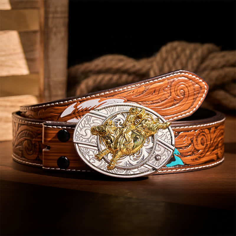 Cintura in pelle con fibbia a coltello pieghevole nascosto, audace, argento e oro, stile Bronc Rider DIY. - Cavaliere di cavalli selvaggi - Cintura di piume marroni - 40 - image 7