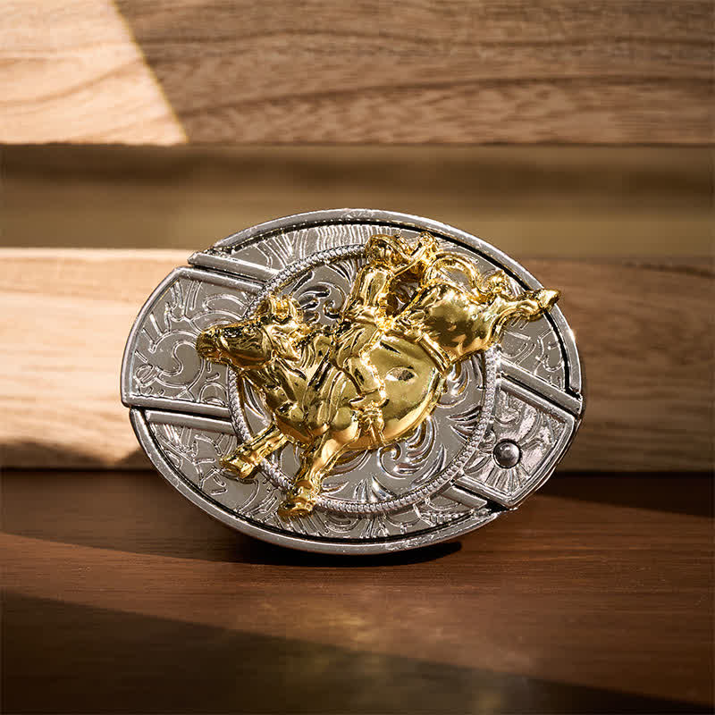 Cintura in pelle con fibbia a coltello pieghevole nascosto, audace, argento e oro, stile Bronc Rider DIY. - Cavaliere di cavalli selvaggi - Senza cintura - Cintura non inclusa - image 0