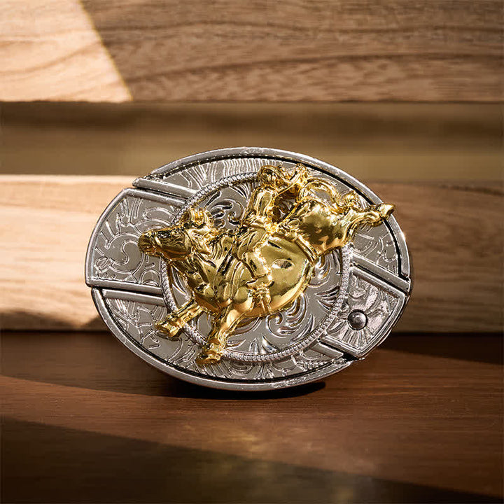 Cintura in pelle con fibbia a coltello pieghevole nascosto, audace, argento e oro, stile Bronc Rider DIY. - Cavaliere di cavalli selvaggi - Senza cintura - Cintura non inclusa - image 0
