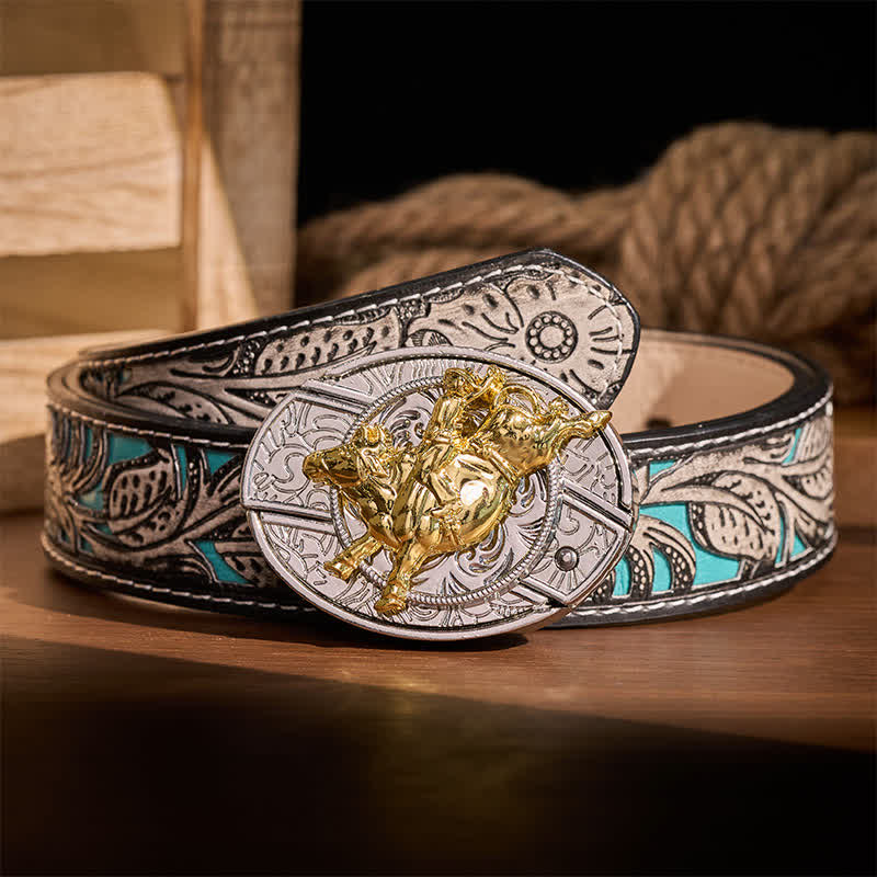 Cintura in pelle con fibbia a coltello pieghevole nascosto, audace, argento e oro, stile Bronc Rider DIY. - Cavaliere di cavalli selvaggi - Cintura grigia a fiori - 42 - image 8