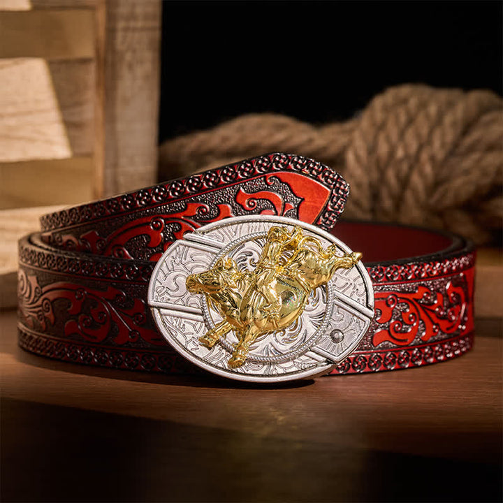 Cintura in pelle con fibbia a coltello pieghevole nascosto, audace, argento e oro, stile Bronc Rider DIY. - Cavaliere di cavalli selvaggi - Cintura intagliata marrone - 42 - image 6
