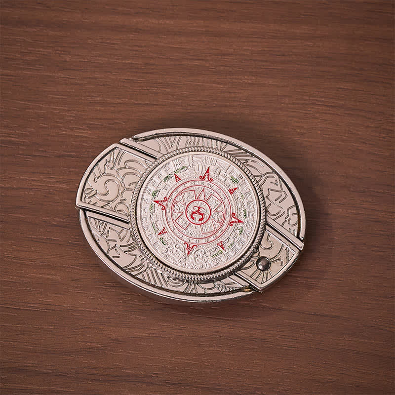 Cintura in pelle con fibbia a coltello pieghevole nascosta in stile calendario azteco-maya - image 9