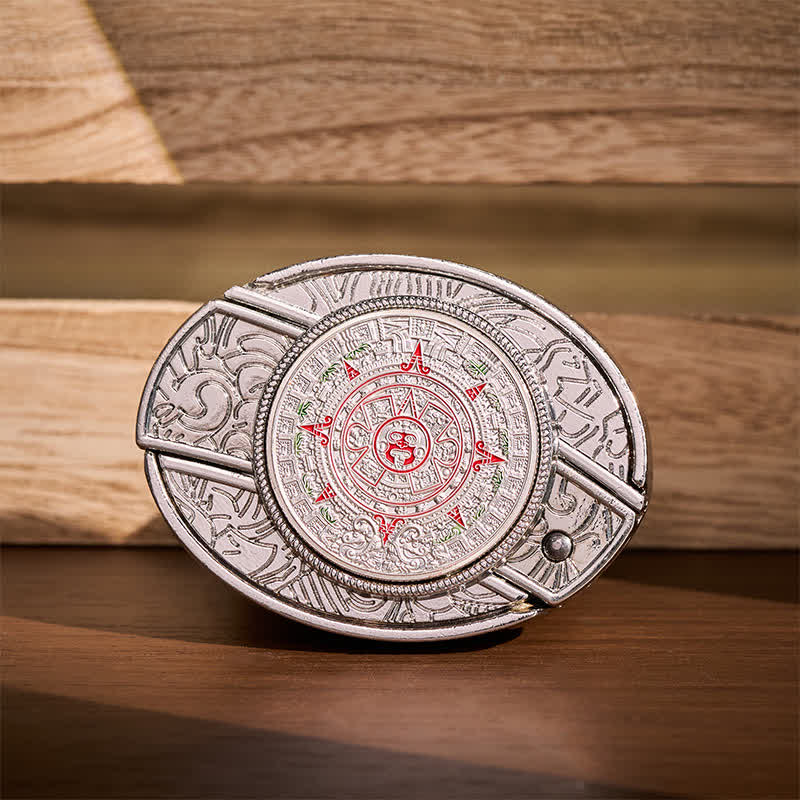 Cintura in pelle con fibbia a coltello pieghevole nascosta in stile calendario azteco-maya - Calendario azteco-maya - Senza cintura - Cintura non inclusa - image 0