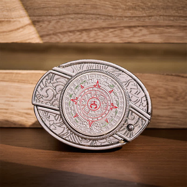 Cintura in pelle con fibbia a coltello pieghevole nascosta in stile calendario azteco-maya - Calendario azteco-maya - Senza cintura - Cintura non inclusa - image 0