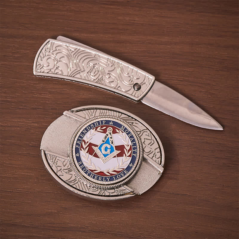 Simbolo massonico dell'amore fraterno - Fibbia per cintura in pelle con coltello a scomparsa fai-da-te - image 1