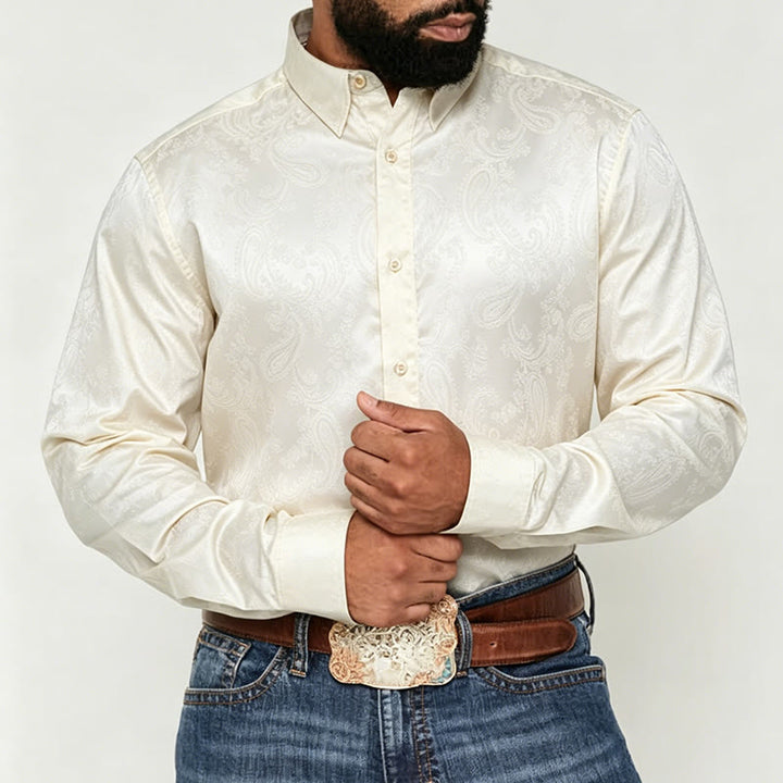 Camicia da sposo da uomo in raso jacquard con motivo paisley in stile retrò britannico - image 5