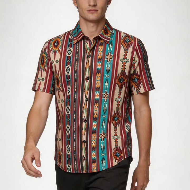 Camicia western da uomo color terracotta con stampa a righe azteche - image 1