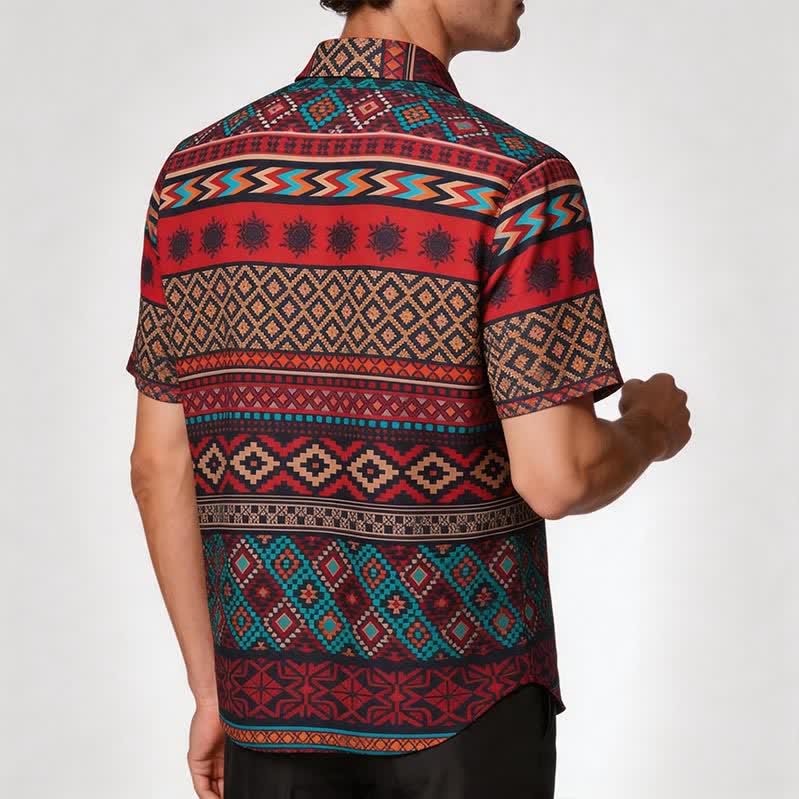 Camicia western da uomo con stampa a righe azteche rosse audaci - image 2